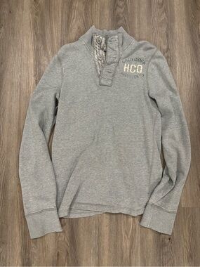 Hollister Light Gray Cotton Henley Pullover